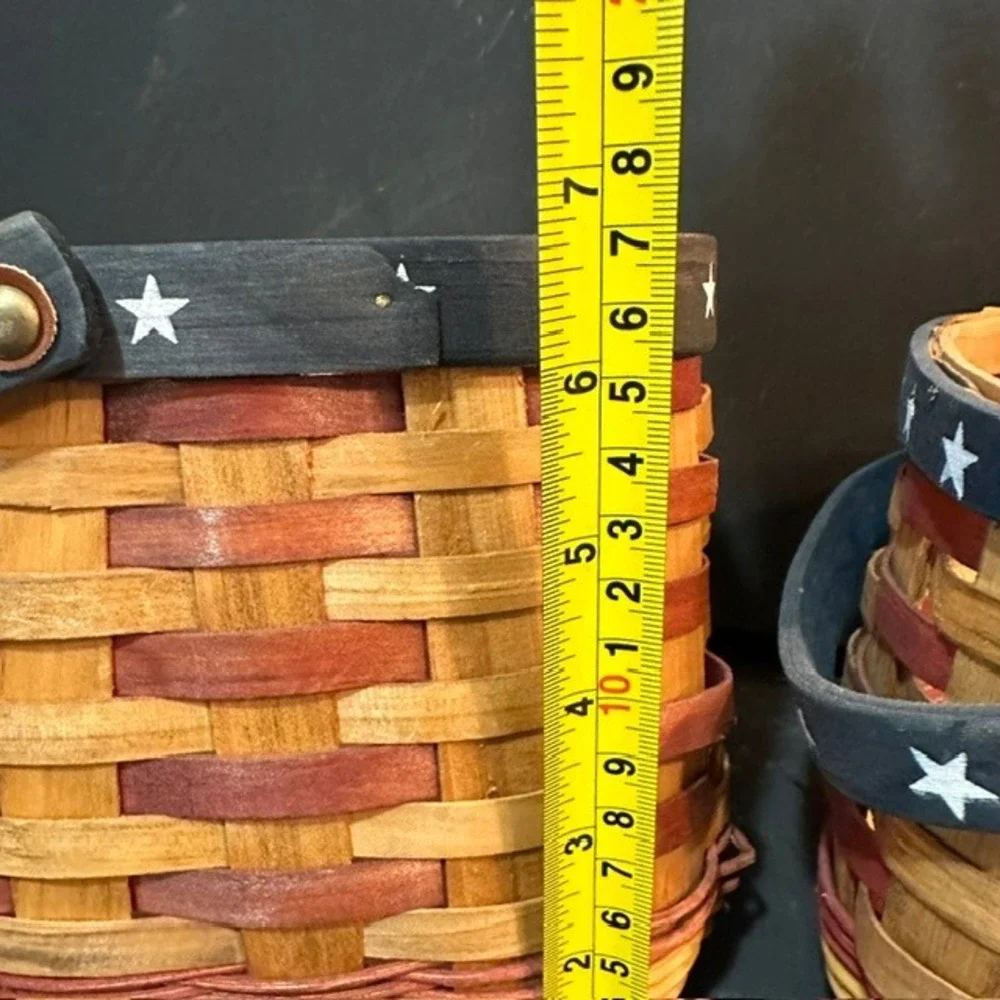 Americana Patriotic Basket Set of 3 Star Handle Woven Wood Nesting Unbranded